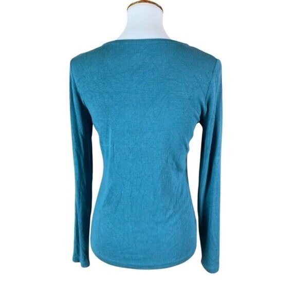 Summersalt Ribbed Long Sleeve Henley Shirt Teal Blue Stretch Modal Blend Large - Picture 4 of 5